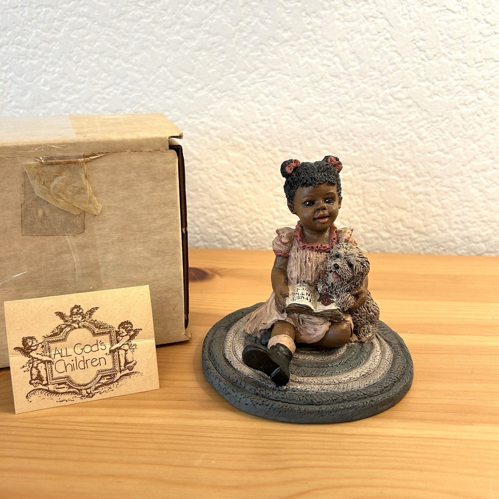 Vintage All God's Children Martha Holcombe Tiffany Figurine BOX Signed Girl Dog